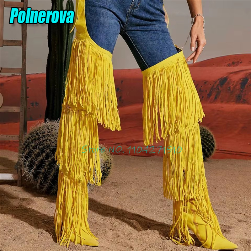 Women'S Fashion Trousers - Yellow Tassel Over The Knee Boots