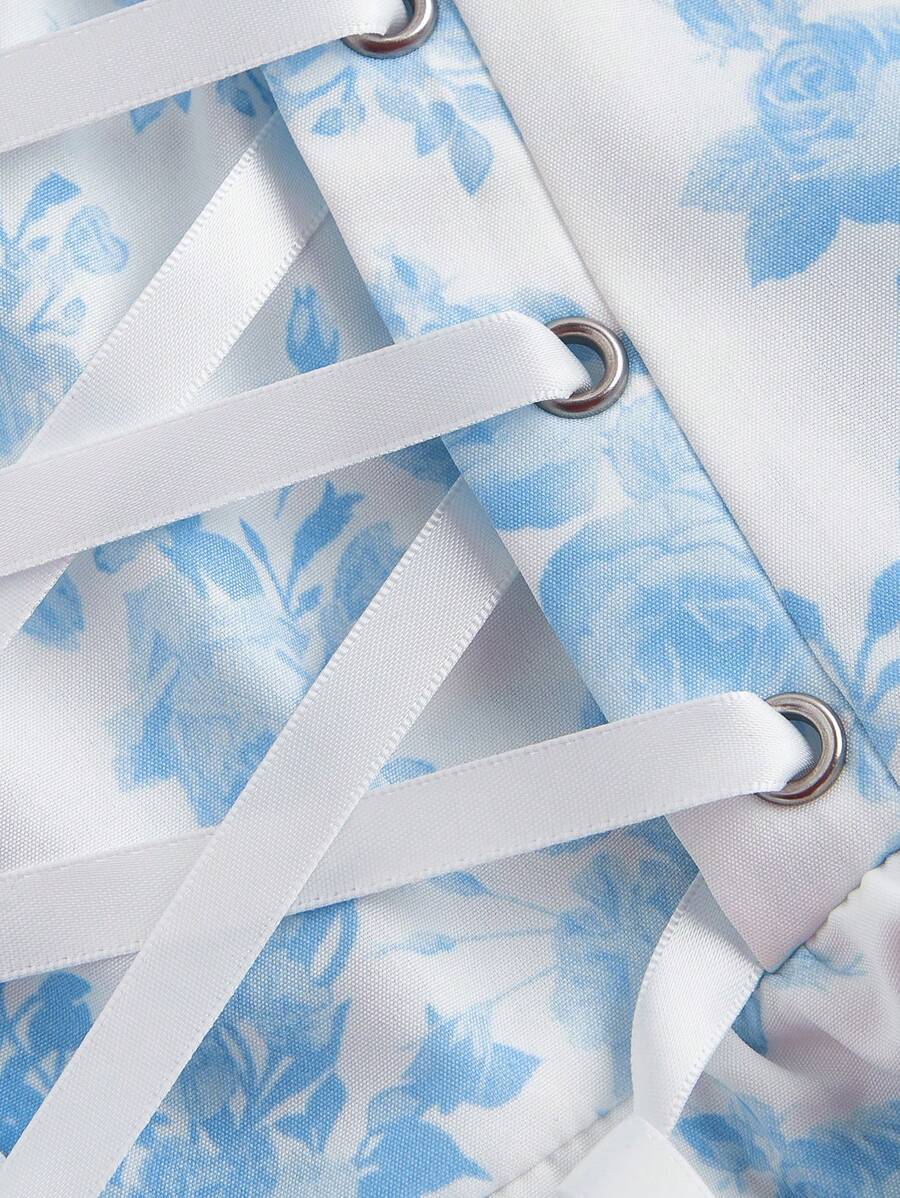 Blue And White Floral Print La - مراجعة Lace Trim Cami وسعره
