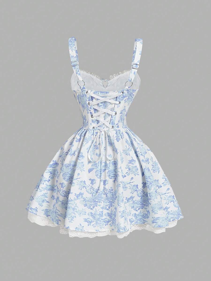 Blue And White Floral Print La - مراجعة Lace Trim Cami وسعره