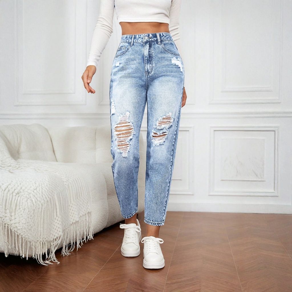 Women's Slim Fit Jeans with Ri - مراجعة Mom Jeans Women وسعره