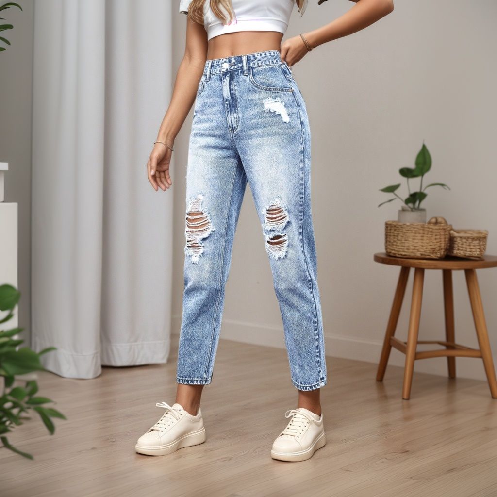 Women's Slim Fit Jeans with Ri - مراجعة Mom Jeans Women وسعره