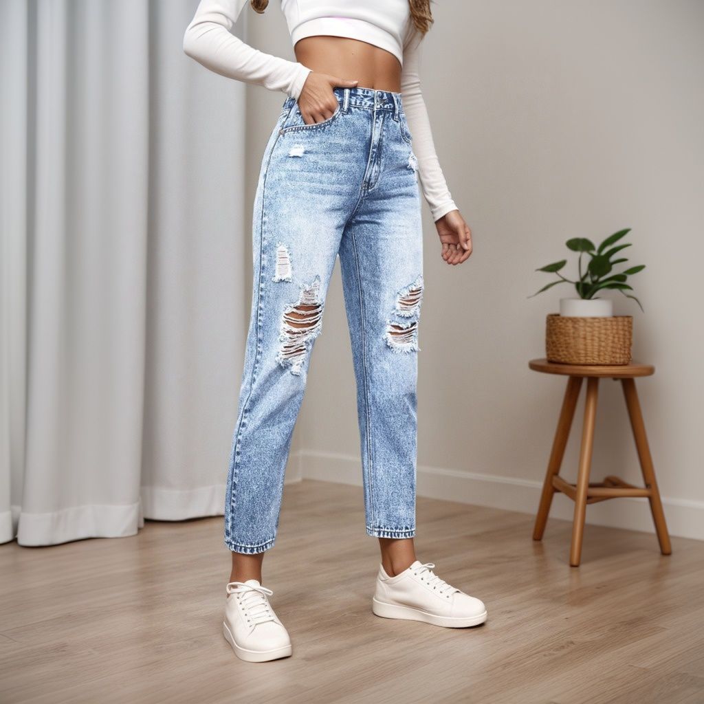 Women's Slim Fit Jeans with Ri - مراجعة Mom Jeans Women وسعره