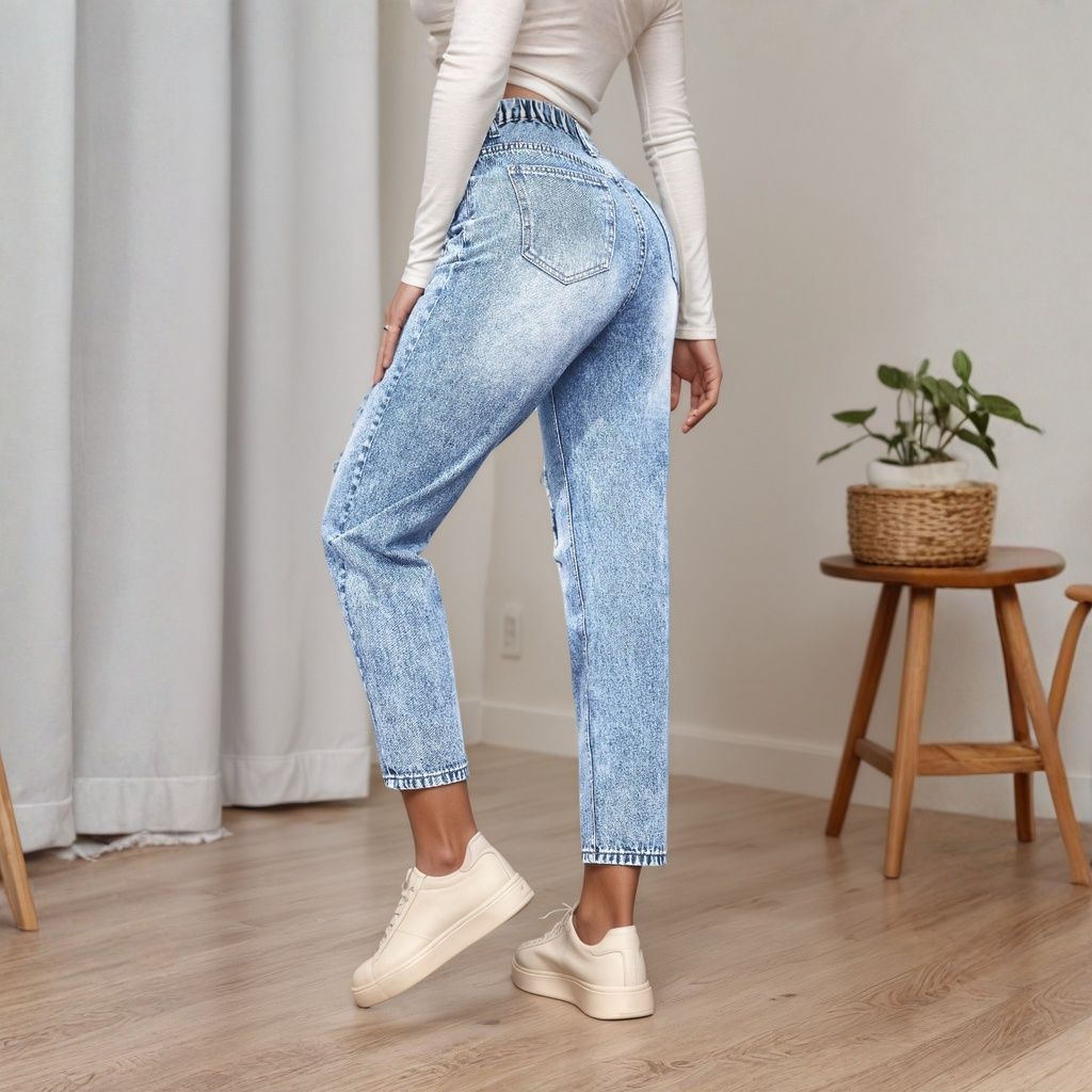 Women's Slim Fit Jeans with Ri - مراجعة Mom Jeans Women وسعره