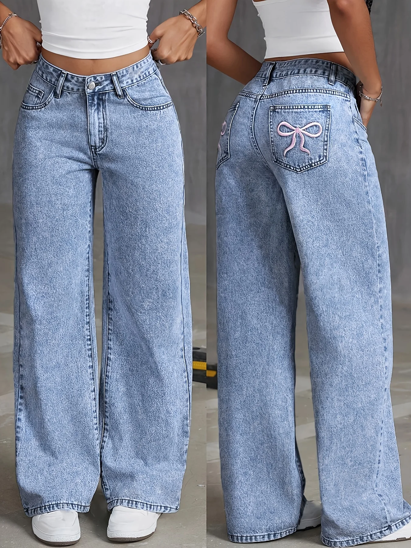 Women's Back Pocket Bow Embroi - مراجعة Mom Jeans Women وسعره