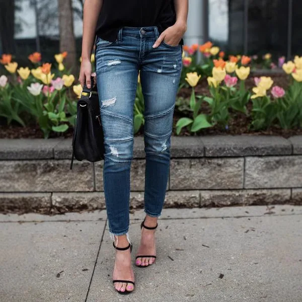 Pencil Pants Jeans Women Hole  - مراجعة Mom Jeans Women وسعره